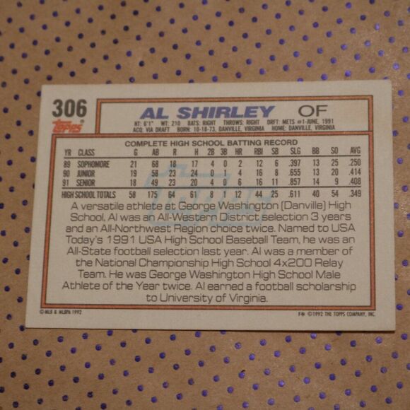 Al Shirley #306 Baseball Card - Picture 2 of 2